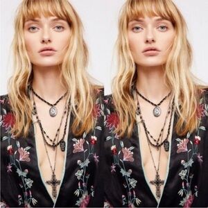 Free People Florence Leather Charm Rosary Necklace